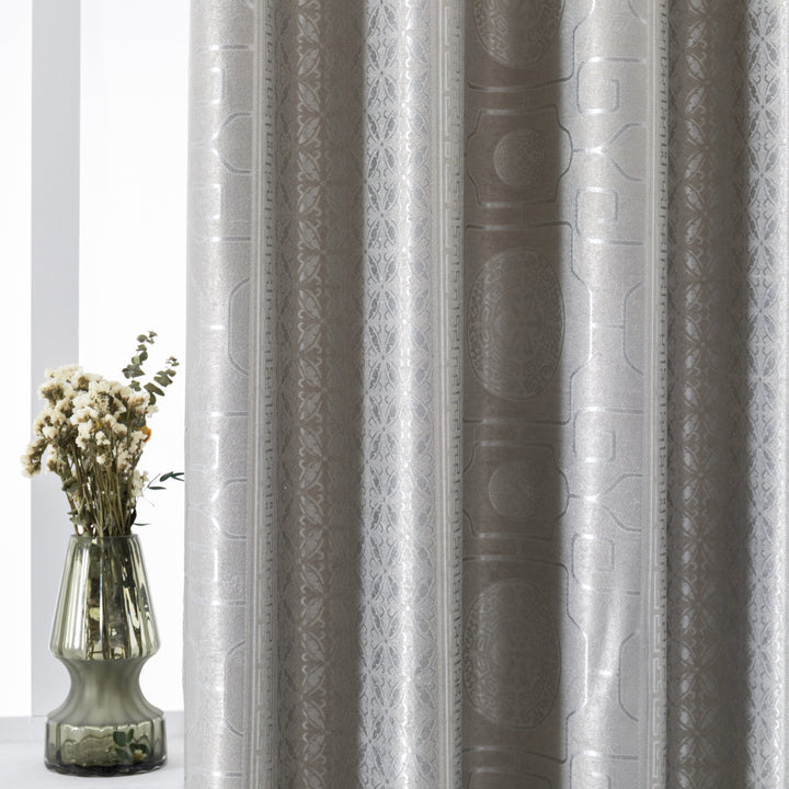 TENDA SANTORINI JACQUARD SEMI OSCURANTE MOTIVO ORIENTALE 1 PANNELLO 140X275CM ARGENTO