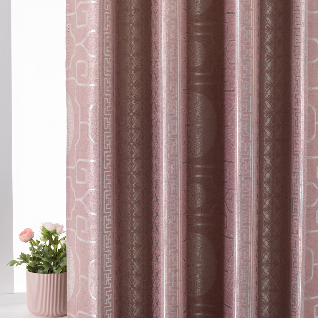 TENDA SANTORINI JACQUARD SEMI OSCURANTE MOTIVO ORIENTALE 1 PANNELLO 140X275CM ROSA ANTICO