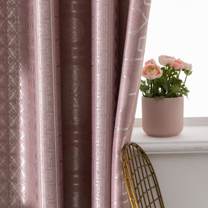TENDA SANTORINI JACQUARD SEMI OSCURANTE MOTIVO ORIENTALE 1 PANNELLO 140X275CM ROSA ANTICO