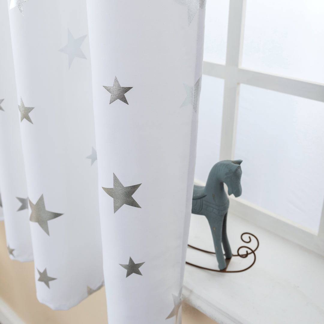 TENDA SEMI OSCURANTE FANTASIA STELLE ARGENTATE 1 PANNELLO 140X145CM BIANCO