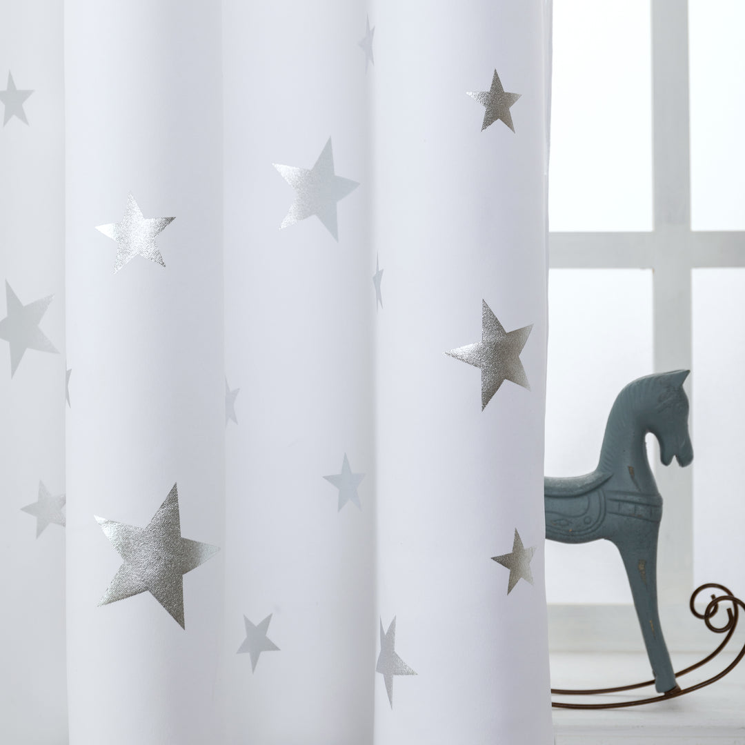 TENDA SEMI OSCURANTE FANTASIA STELLE ARGENTATE 1 PANNELLO 140X290CM BIANCO