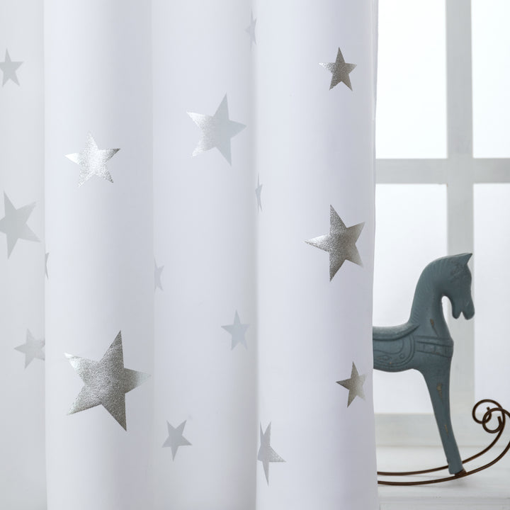 TENDA SEMI OSCURANTE FANTASIA STELLE ARGENTATE 1 PANNELLO 140X290CM BIANCO