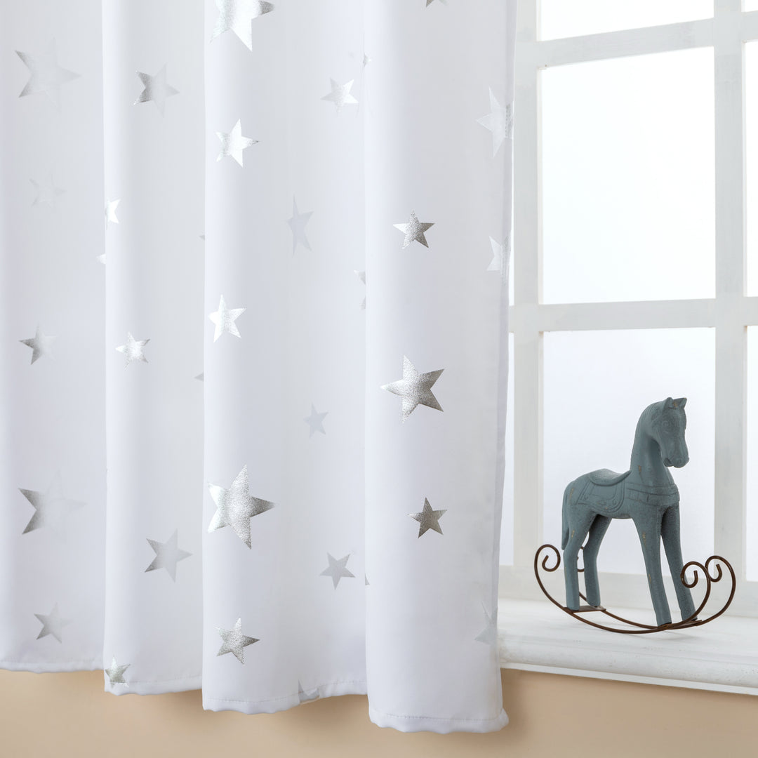 TENDA SEMI OSCURANTE FANTASIA STELLE ARGENTATE 1 PANNELLO 140X145CM BIANCO