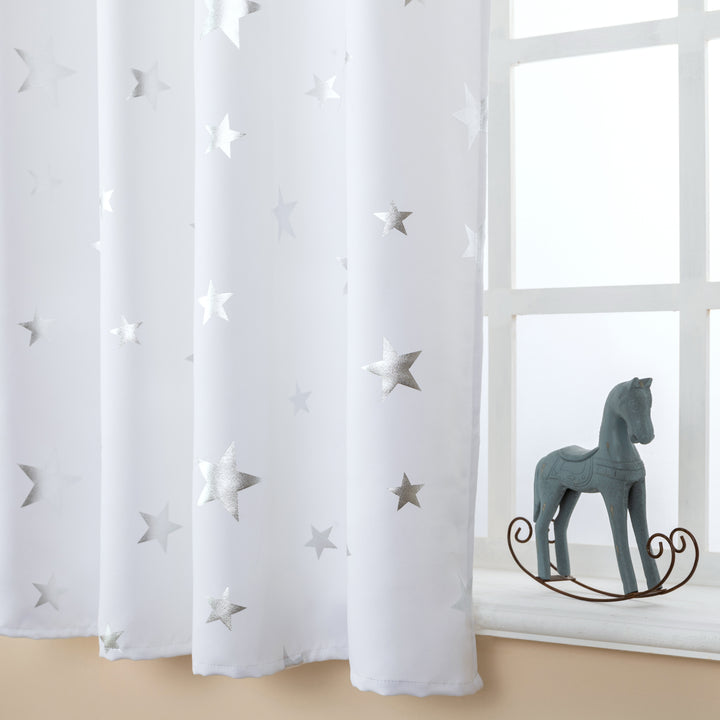 TENDA SEMI OSCURANTE FANTASIA STELLE ARGENTATE 1 PANNELLO 140X145CM BIANCO