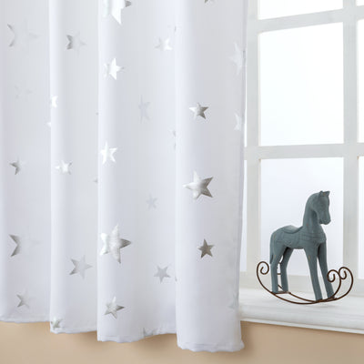 TENDA SEMI OSCURANTE FANTASIA STELLE ARGENTATE 140X145CM BIANCO