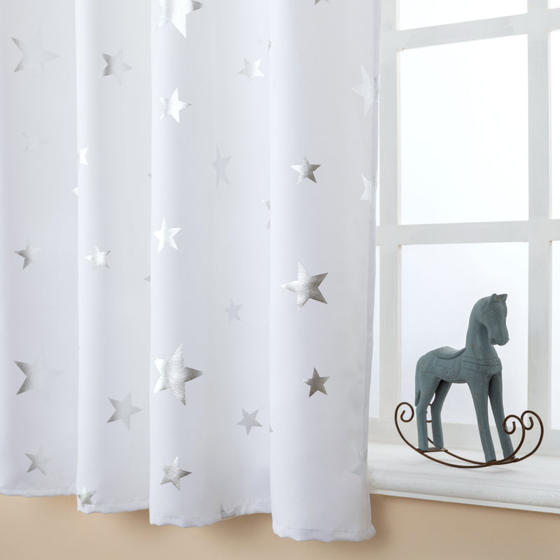 TENDA SEMI OSCURANTE FANTASIA STELLE ARGENTATE 140X145CM BIANCO