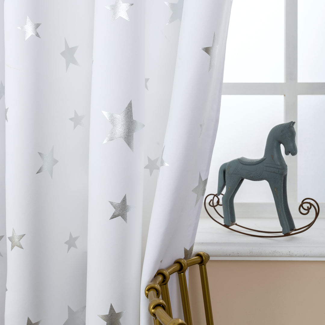 TENDA SEMI OSCURANTE FANTASIA STELLE ARGENTATE 1 PANNELLO 140X235CM BIANCO