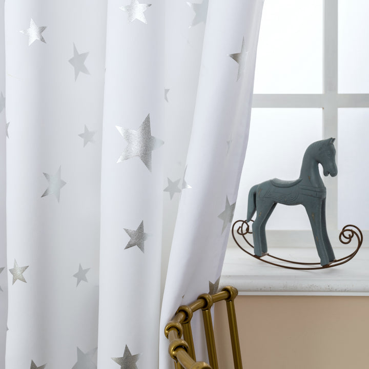 TENDA SEMI OSCURANTE FANTASIA STELLE ARGENTATE 1 PANNELLO 140X235CM BIANCO