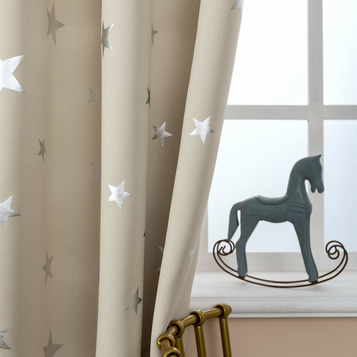 TENDA OSCURANTE FANTASIA STELLE ARGENTATE 1 PANNELLO 140X235CM BEIGE