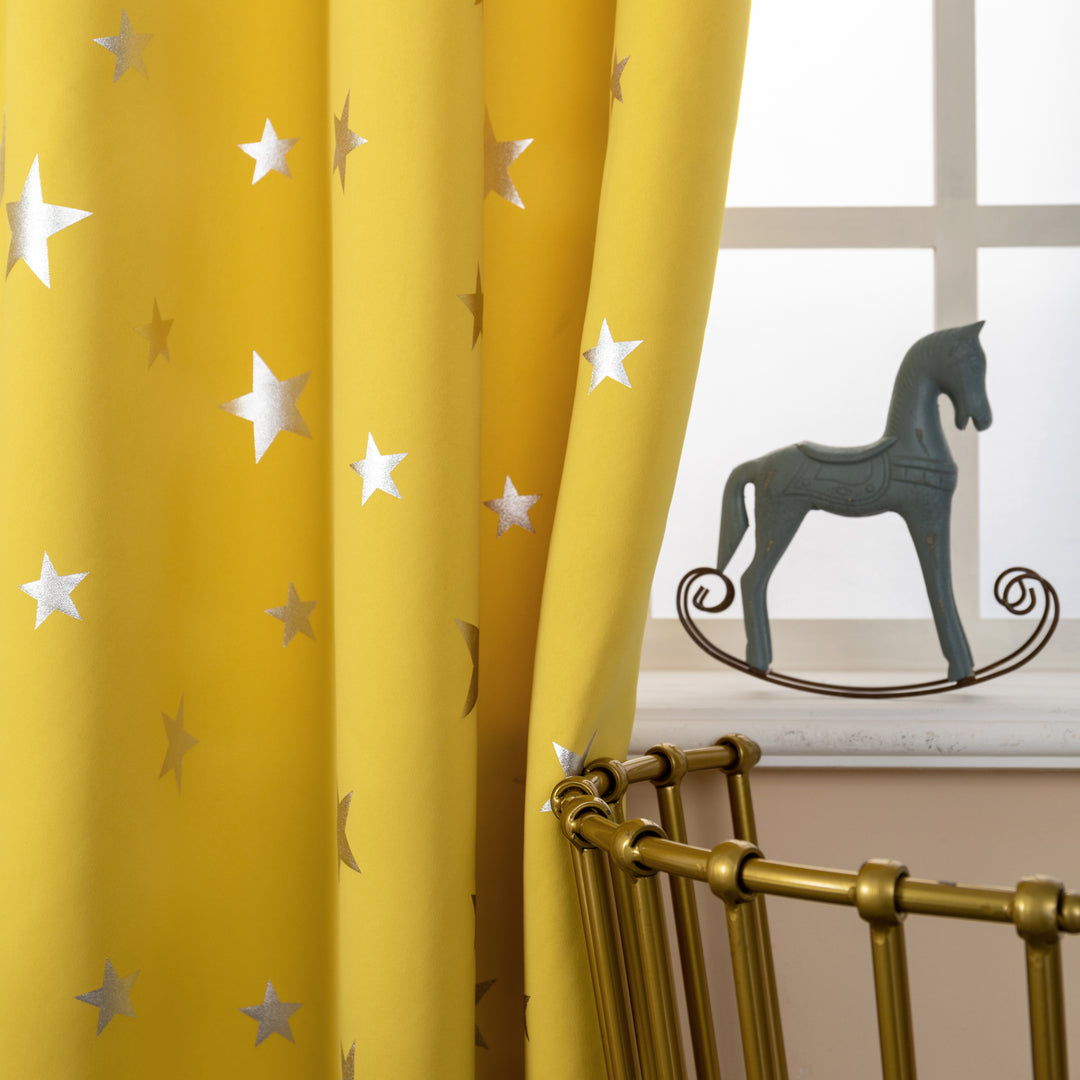 TENDA OSCURANTE FANTASIA STELLE ARGENTATE 1 PANNELLO 140X290CM GIALLO