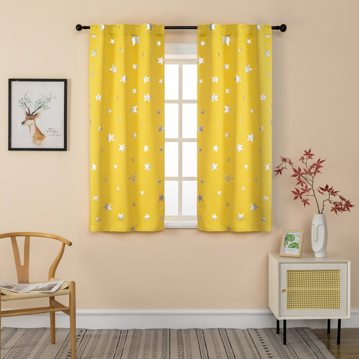 COPPIA TENDE OSCURANTI FANTASIA STELLE ARGENTATE 2X70X145CM GIALLO