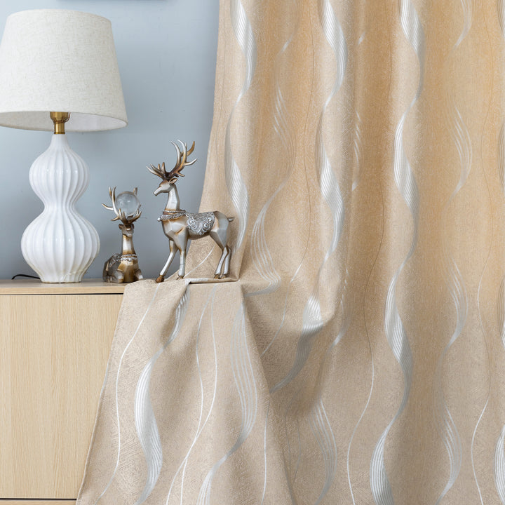 TENDA JACQUARD SEMI OSCURANTE FANTASIA ONDE MARE 1 PANNELLO 140X275CM BEIGE