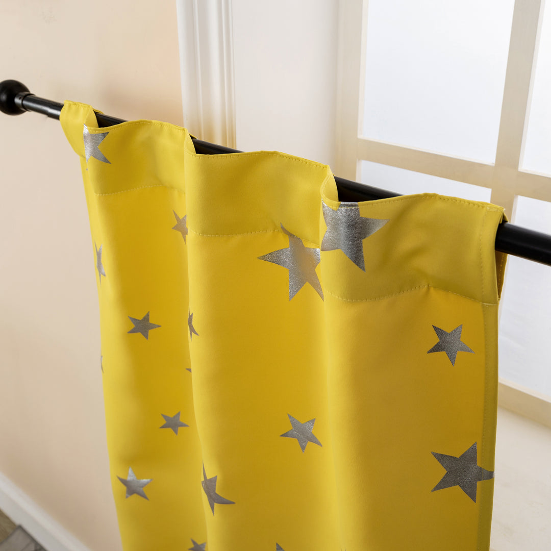 COPPIA TENDE OSCURANTI FANTASIA STELLE ARGENTATE 2X70X235CM GIALLO