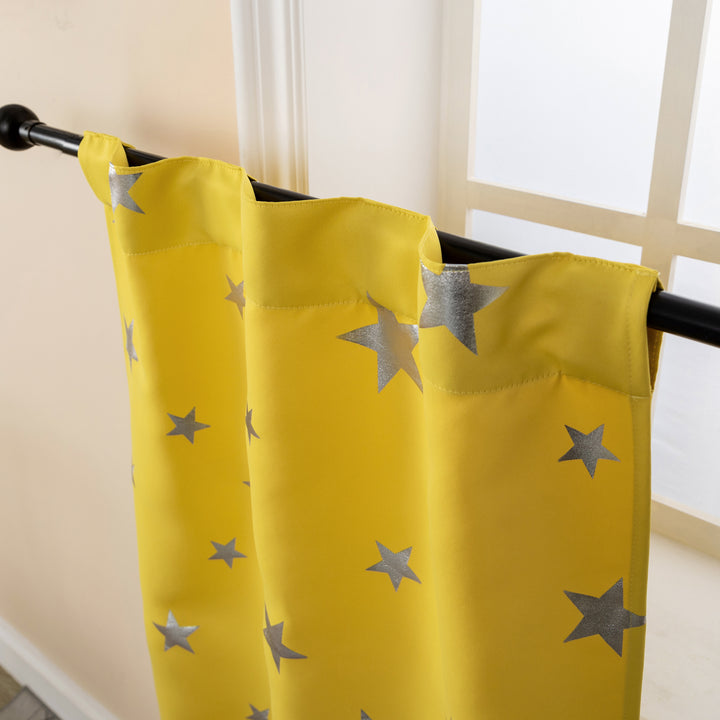 COPPIA TENDE OSCURANTI FANTASIA STELLE ARGENTATE 2X70X235CM GIALLO