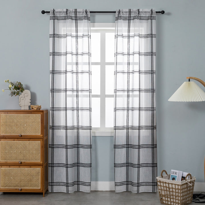 COPPIA TENDE SEMI FILTRANTI FANTASIA SCOZZESE 2X70X235CM GRIGIO