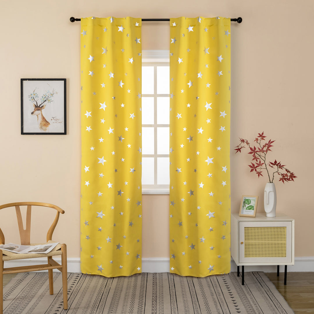 COPPIA TENDE OSCURANTI FANTASIA STELLE ARGENTATE 2X70X235CM GIALLO