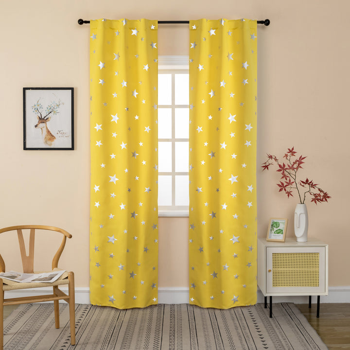 COPPIA TENDE OSCURANTI FANTASIA STELLE ARGENTATE 2X70X235CM GIALLO