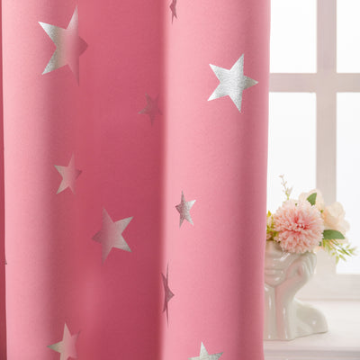 COPPIA TENDE OSCURANTI FANTASIA STELLE ARGENTATE 2X70X235CM ROSA