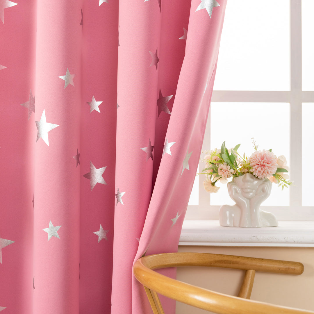 TENDA OSCURANTE FANTASIA STELLE ARGENTATE 1 PANNELLO 140X235CM ROSA