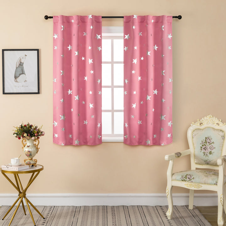 COPPIA TENDE OSCURANTI FANTASIA STELLE ARGENTATE 2X70X145CM ROSA