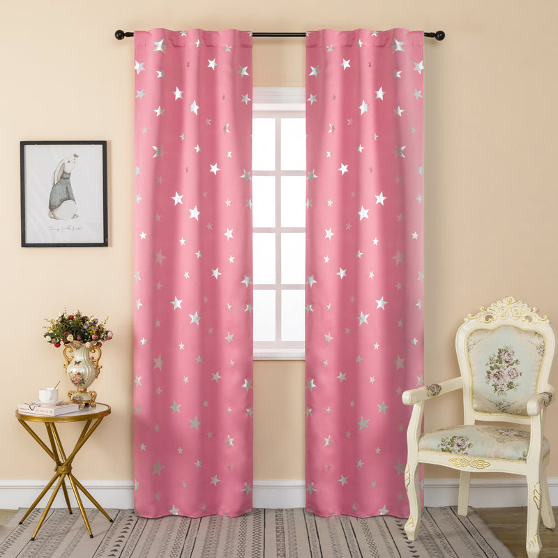 COPPIA TENDE OSCURANTI FANTASIA STELLE ARGENTATE 2X70X235CM ROSA