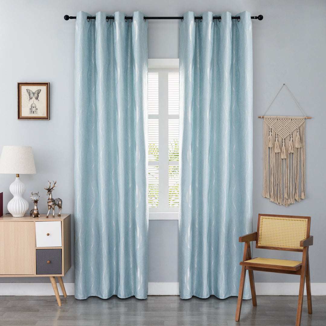 TENDA JACQUARD SEMI OSCURANTE FANTASIA ONDE MARE 1 PANNELLO 140X275CM CELESTE