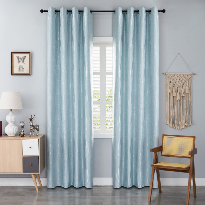 TENDA JACQUARD SEMI OSCURANTE FANTASIA ONDE MARE 1 PANNELLO 140X275CM CELESTE