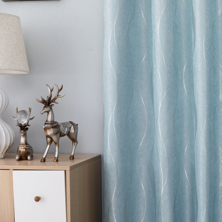 TENDA JACQUARD SEMI OSCURANTE FANTASIA ONDE MARE 1 PANNELLO 140X275CM CELESTE