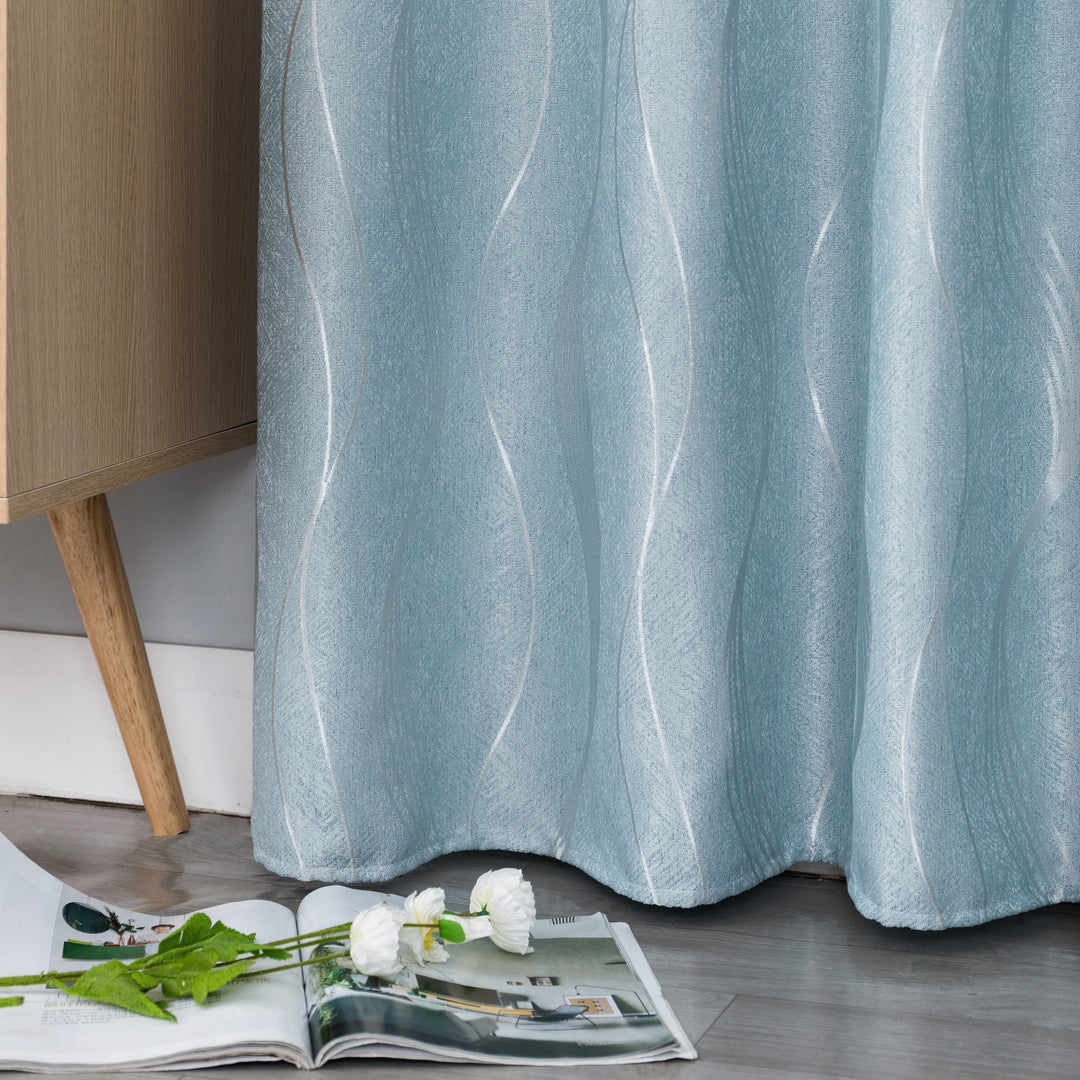 TENDA JACQUARD SEMI OSCURANTE FANTASIA ONDE MARE 1 PANNELLO 140X275CM CELESTE