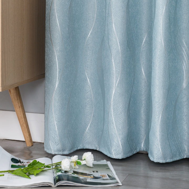 TENDA JACQUARD SEMI OSCURANTE FANTASIA ONDE MARE 1 PANNELLO 140X275CM CELESTE