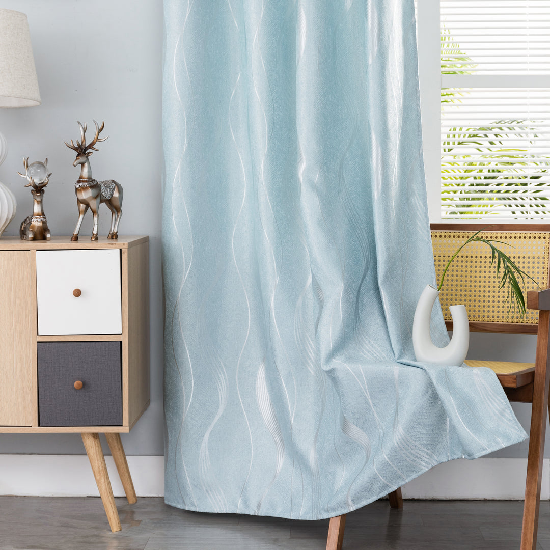 TENDA JACQUARD SEMI OSCURANTE FANTASIA ONDE MARE 1 PANNELLO 140X275CM CELESTE