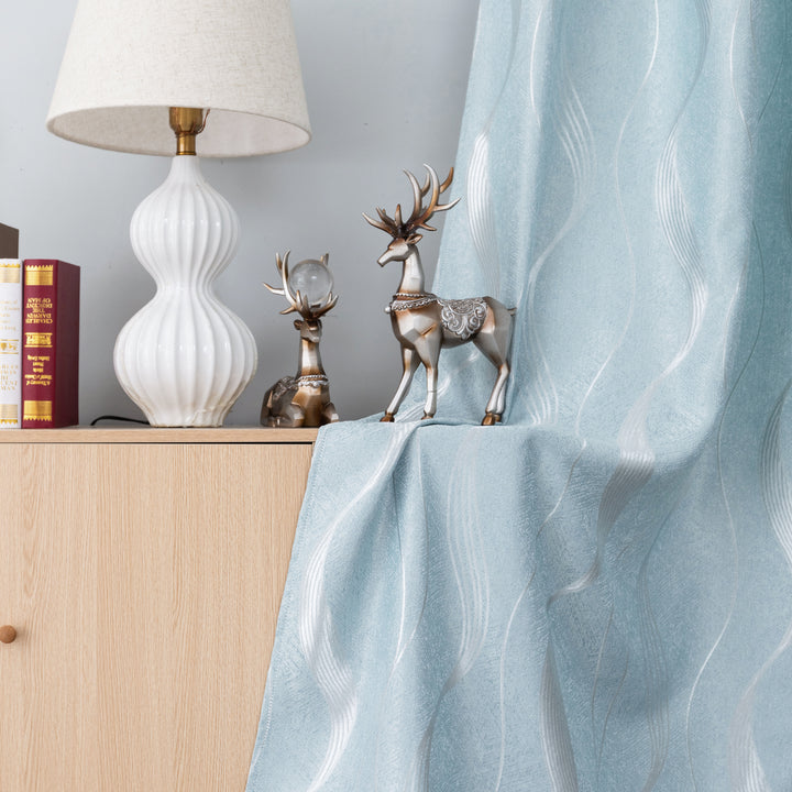 TENDA JACQUARD SEMI OSCURANTE FANTASIA ONDE MARE 1 PANNELLO 140X275CM CELESTE