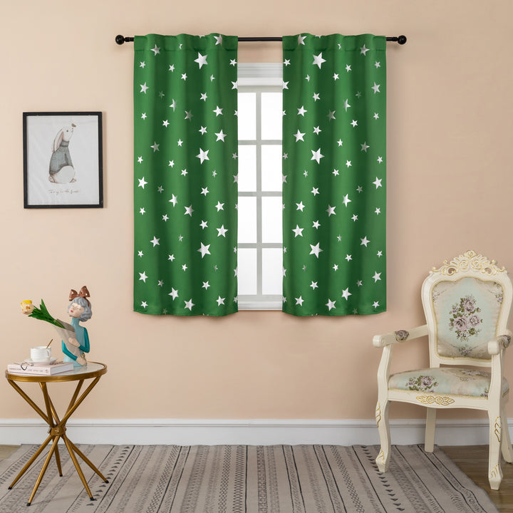 COPPIA TENDE OSCURANTI FANTASIA STELLE ARGENTATE 2X70X145CM VERDE