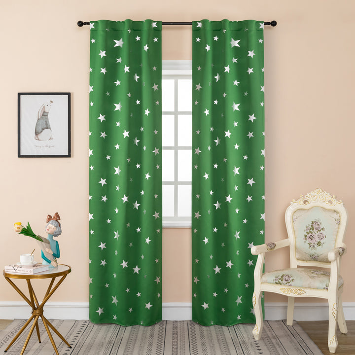 COPPIA TENDE OSCURANTI FANTASIA STELLE ARGENTATE 2X70X235CM VERDE