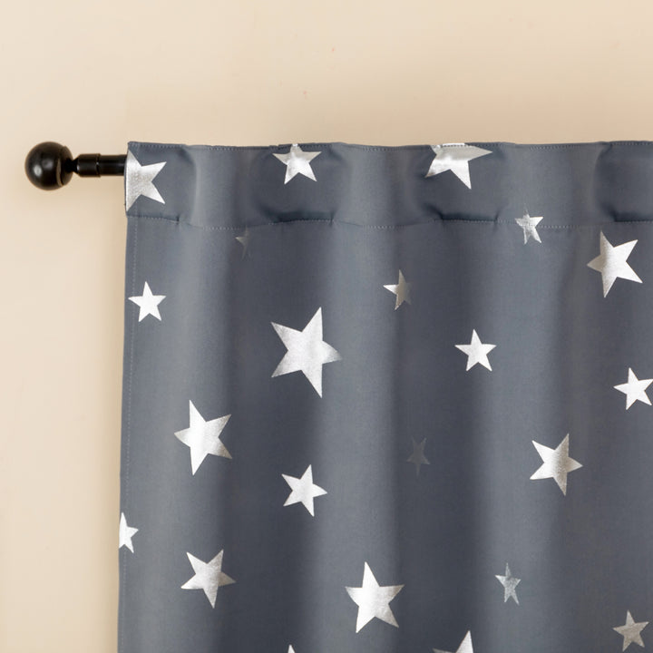 COPPIA TENDE OSCURANTI FANTASIA STELLE ARGENTATE 2X70X235CM GRIGIO