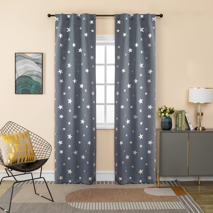 COPPIA TENDE OSCURANTI FANTASIA STELLE ARGENTATE 2X70X235CM GRIGIO