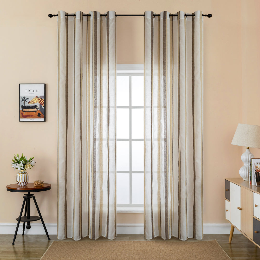 TENDA SEMI TRASPARENTE EFFETTO LINO A RIGHE VERTICALI 1 PANNELLO 140X275CM GIALLO+MARRONE