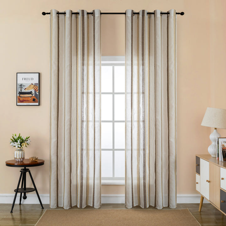 TENDA SEMI TRASPARENTE EFFETTO LINO A RIGHE VERTICALI 1 PANNELLO 140X275CM GIALLO+MARRONE