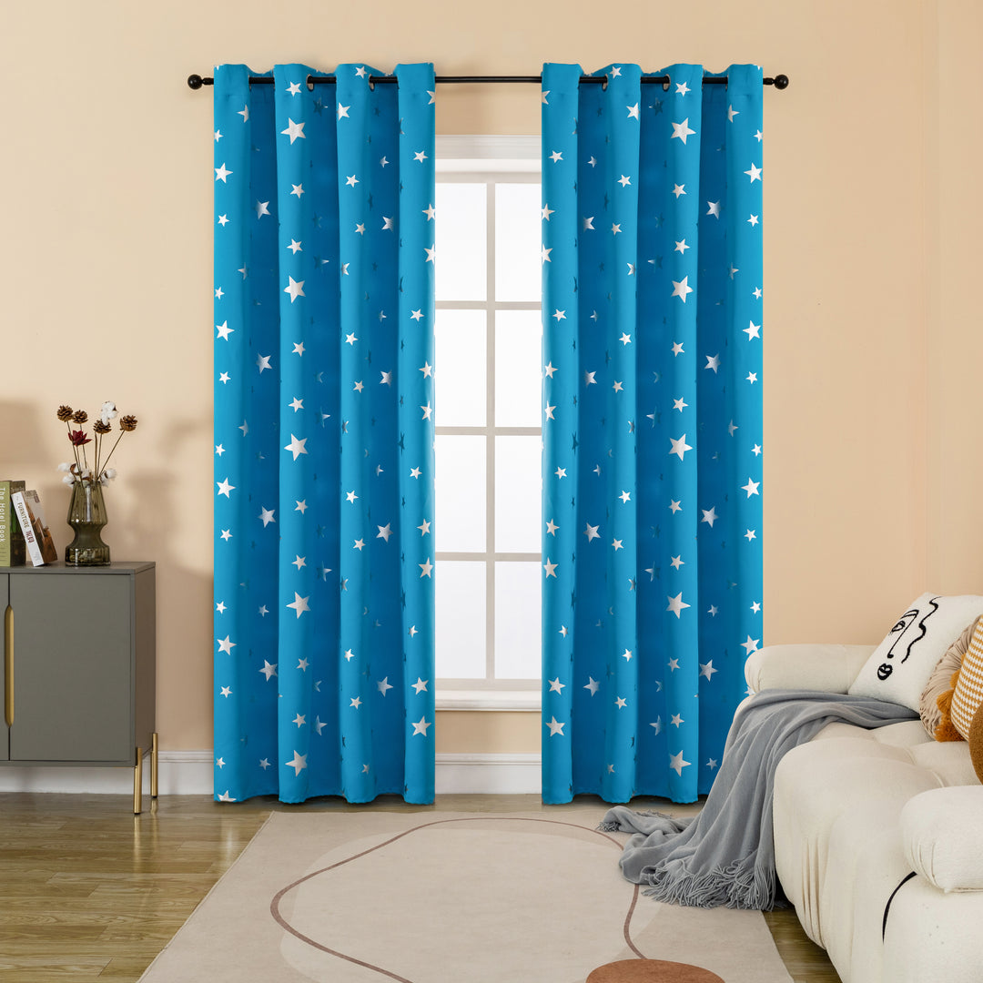 TENDA OSCURANTE FANTASIA STELLE ARGENTATE 1 PANNELLO 140X290CM CELESTE
