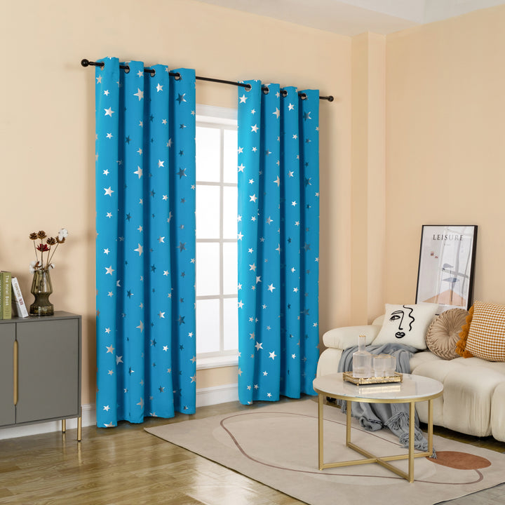 TENDA OSCURANTE FANTASIA STELLE ARGENTATE 1 PANNELLO 140X290CM CELESTE
