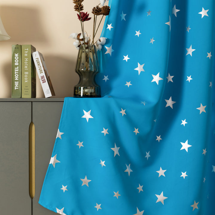 TENDA OSCURANTE FANTASIA STELLE ARGENTATE 1 PANNELLO 140X235CM CELESTE