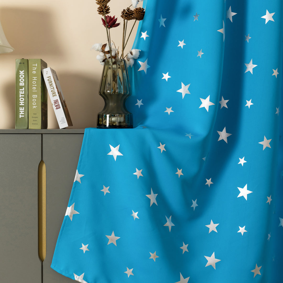 TENDA OSCURANTE FANTASIA STELLE ARGENTATE 1 PANNELLO 140X290CM CELESTE
