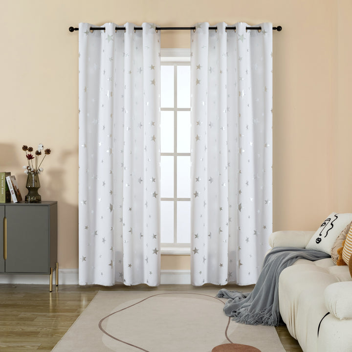 TENDA SEMI OSCURANTE FANTASIA STELLE ARGENTATE 1 PANNELLO 140X290CM BIANCO