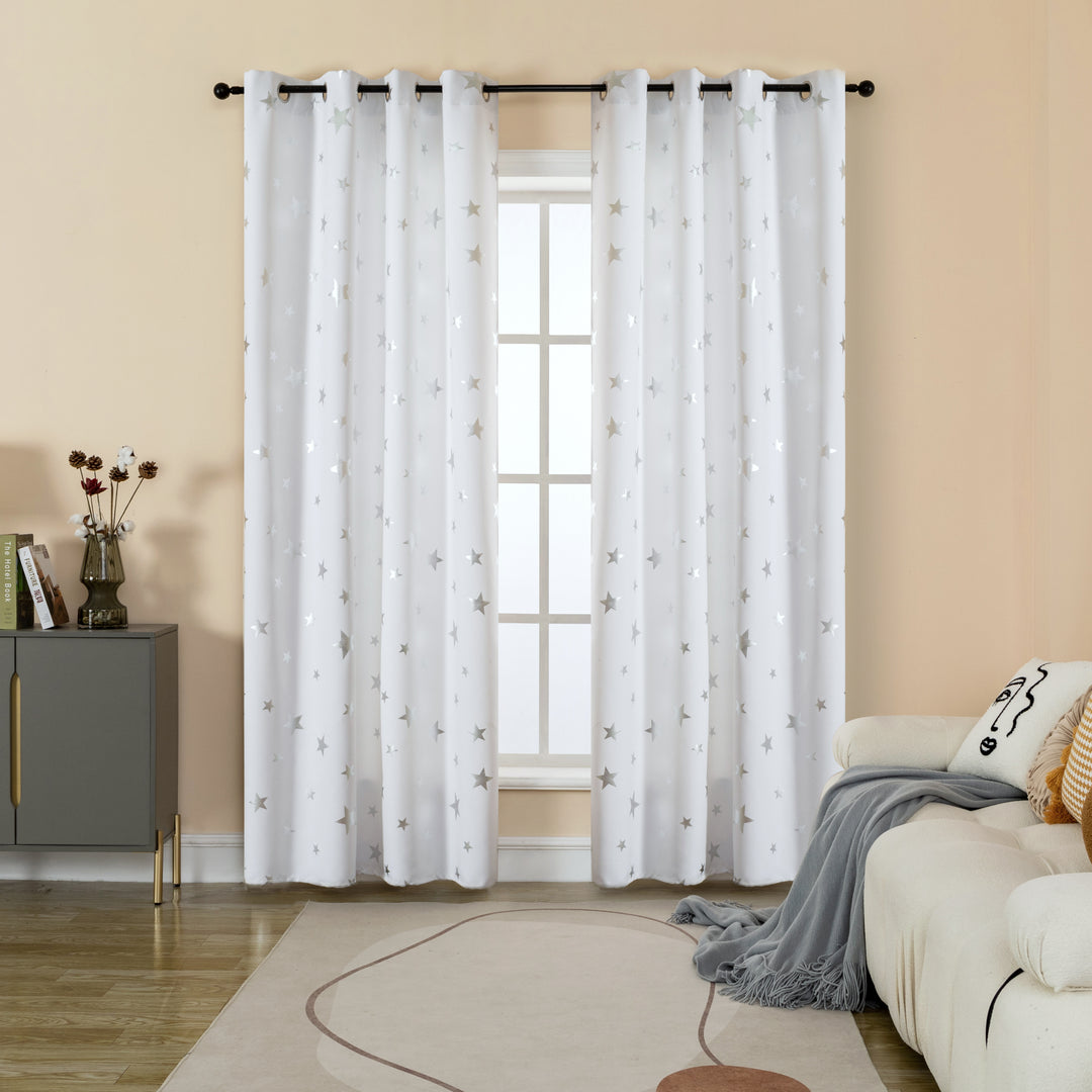TENDA SEMI OSCURANTE FANTASIA STELLE ARGENTATE 1 PANNELLO 140X235CM BIANCO
