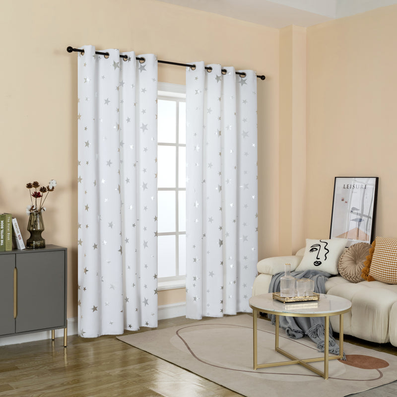 TENDA SEMI OSCURANTE FANTASIA STELLE ARGENTATE 140X235CM BIANCO