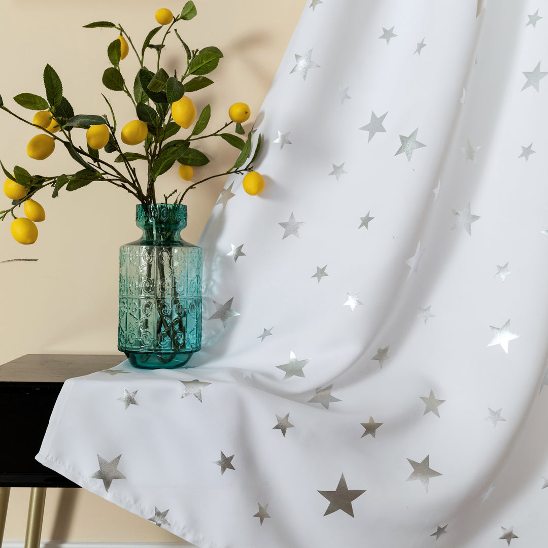 TENDA SEMI OSCURANTE FANTASIA STELLE ARGENTATE 1 PANNELLO 140X290CM BIANCO