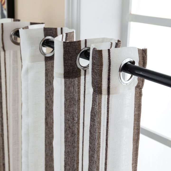 TENDA SEMI TRASPARENTE EFFETTO LINO A RIGHE VERTICALI 1 PANNELLO 140X275CM MARRONE+CASTANO