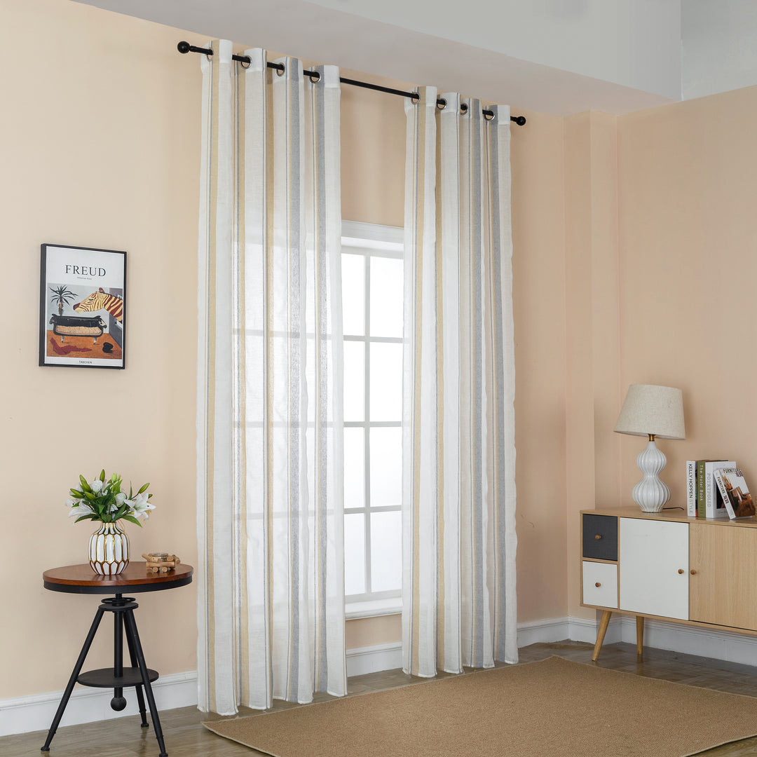 TENDA SEMI TRASPARENTE EFFETTO LINO A RIGHE VERTICALI 1 PANNELLO 140X275CM GRIGIO+GIALLO