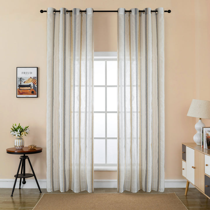 TENDA SEMI TRASPARENTE EFFETTO LINO A RIGHE VERTICALI 1 PANNELLO 140X275CM GRIGIO+GIALLO