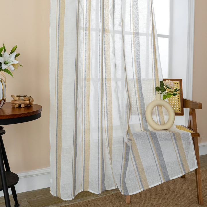 TENDA SEMI TRASPARENTE EFFETTO LINO A RIGHE VERTICALI 1 PANNELLO 140X275CM GRIGIO+GIALLO